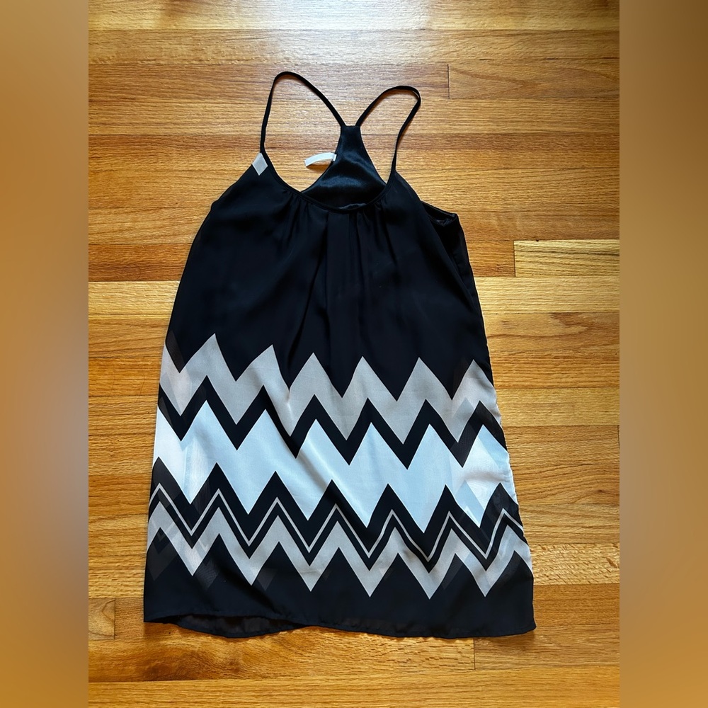 Black, White, Tan Chevron Dress